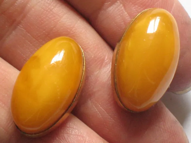 Russian Cufflinks Badge Button Soviet Jewelry Jewel Amber Yellow Antique Egg VTG