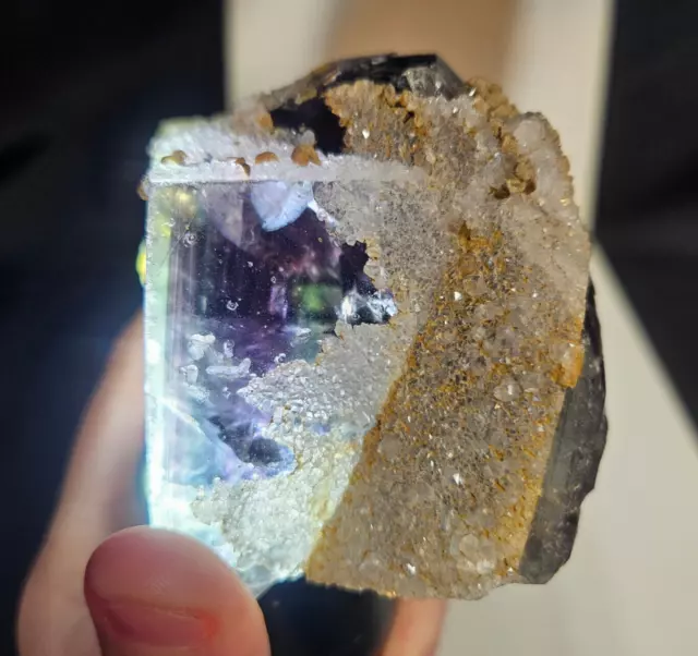 Large Nigerian Phantom Fluorite Crystal with Quartz, UV Reactive, Over 1lb