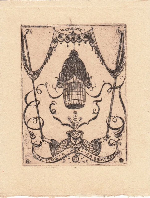 Exlibris Bookplate Etching Hermann Bauer 1892-1976 Chinese Canopy Music