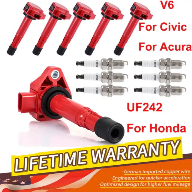 6Pcs Ignition Coils UF242 & 6 Spark Plugs For Honda Odyssey Civic Acura TL CL V6