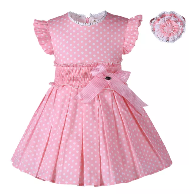 Girls Spanish Dresses 2 3 4 5 6 7-8 9-10 10-12 Polka Dot Summer Dresses Pink