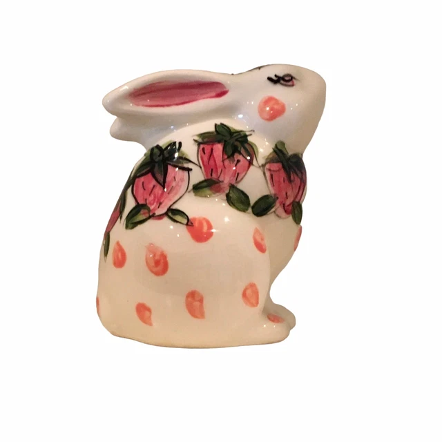 Vicki Carroll Small Bunny Rabbit Strawberries Signed 1995 SMALL FLAWS