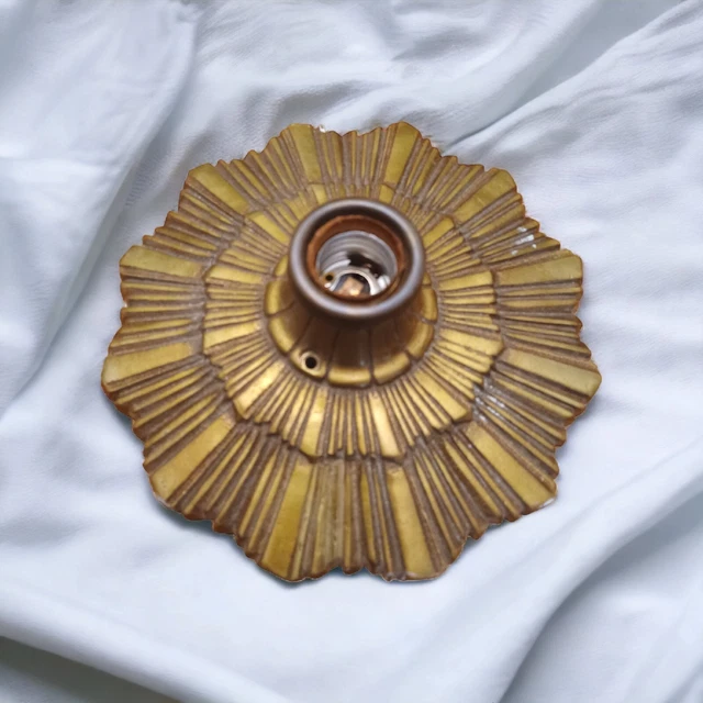 Deco Sunburst Flush Barebulb Ceiling Light Fixture Starburst Brass Tone Vtg