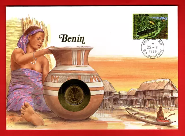 BENIN „Münz-Briefe aus aller Welt“ MIT MÜNZE BRIEFMARKE & INFOKARTE