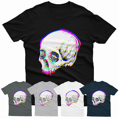 SKULL Glitch Gothic Rock Uomo T Shirt Unisex Tee Top #P1#Or#A