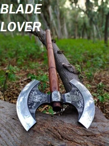 Handmade Medieval Viking Axe, Double Head Hand forged Axe with Steel HANDLE