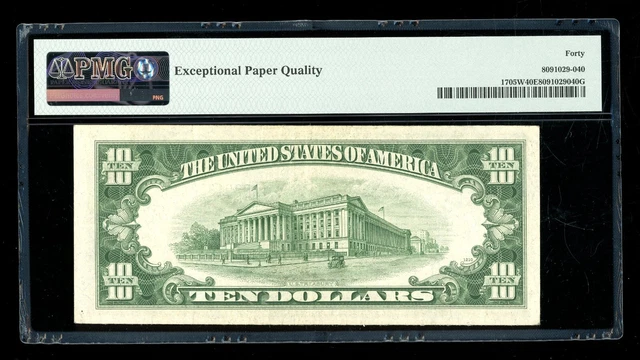 DBR 1934-D $10 Silver Wide Fr. 1705W PMG XF-40 EPQ Serial B39137342A 2