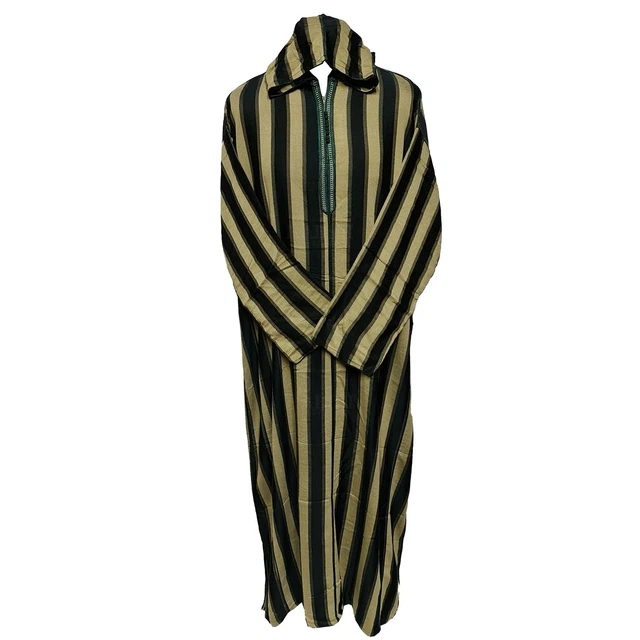 Homme Gris Clair Rayé Marocain Capuche Manches Longues Coton