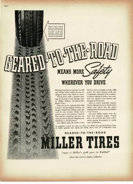 1937 Miller Tires Geared To The Road safety wherever you drive Vintage Print Ad