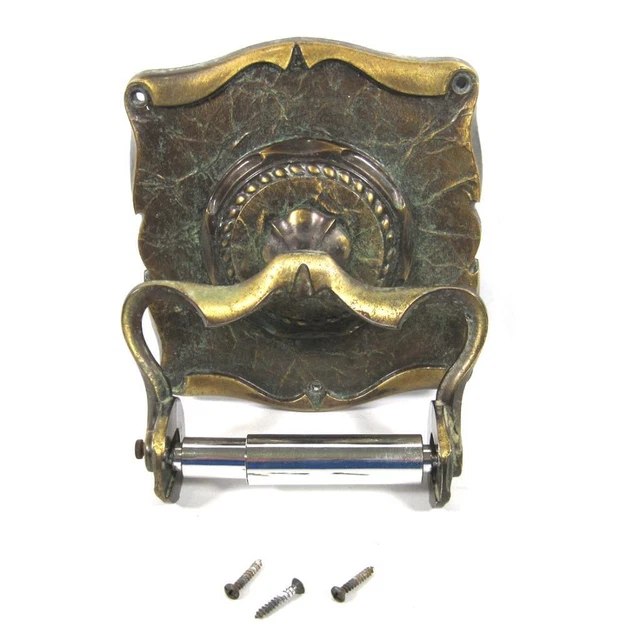 Carriage House Antique Brass Toilet Paper Tissue Holder & Screws Vtg Mid Century