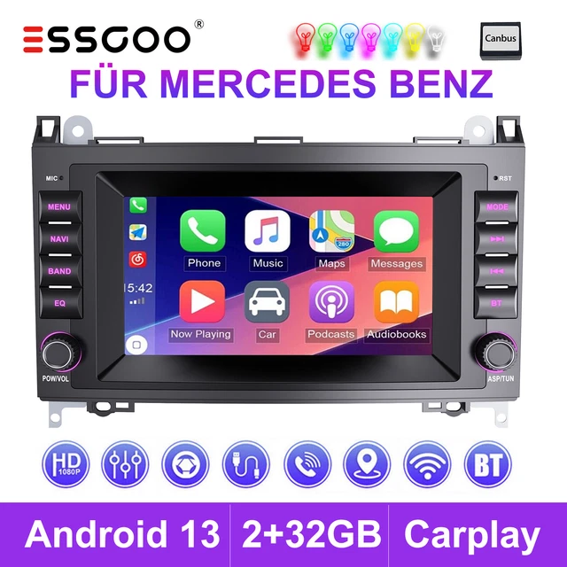 Autoradio Android 14 Pour Mercedes Classe A/B W169 W245 - Écran 9" - GPS, CarPlay, Android Auto, Bluetooth, Wi-Fi