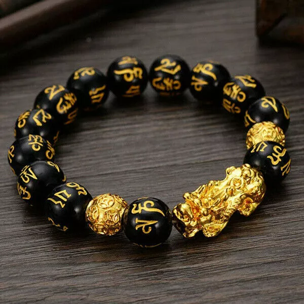 Feng Shui Black Obsidian Beads Pi Xiu Bracelet Attract Wealth Good Luck Jewelry