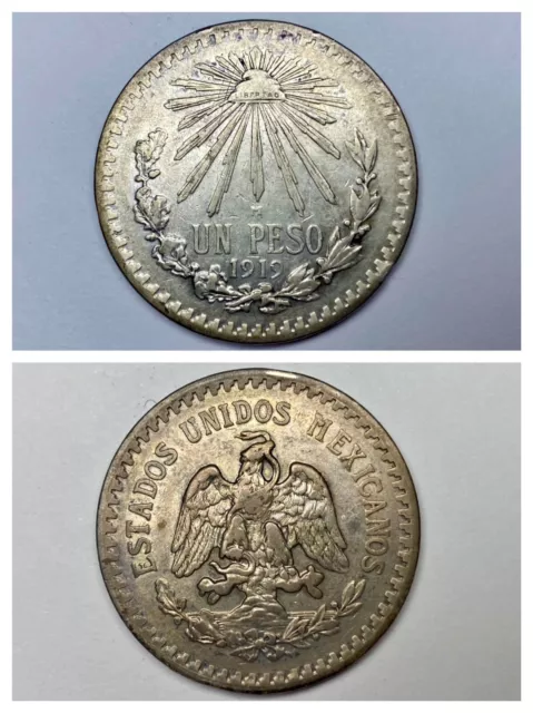 1919 Mexico Peso; .800 Silver; Scarce; Two Year; Two Year Interim Coins