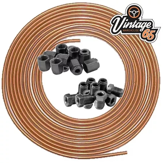 Brake Pipe Copper Line 3/16 " 25ft & 20x Male/Female Nuts 3/8 " UNF X 24tpi