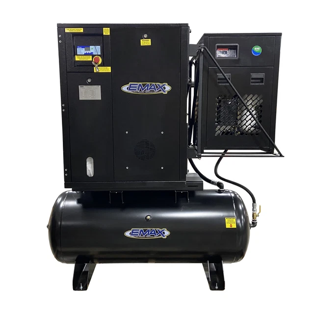Emax 3PH Rotary Screw Compressor Tank Mount w/Air Dryer Horsepower 7.5 HP Air
