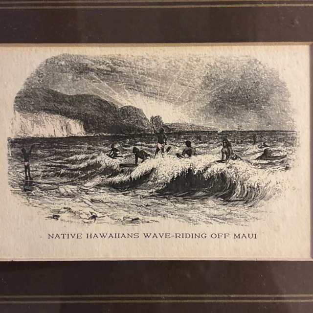 Set Of 2 Lahaina Printsellers Repro Of Henry Cheever Hawaiian Engravings Surfing