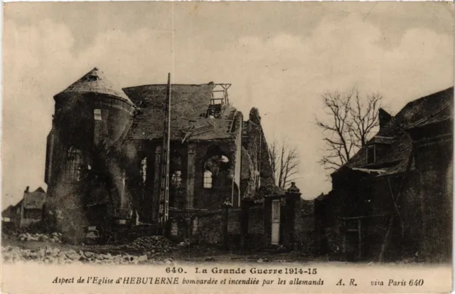 CPA Military, Appearance of the Church of Hebuterna bombed in fire pa (278541)