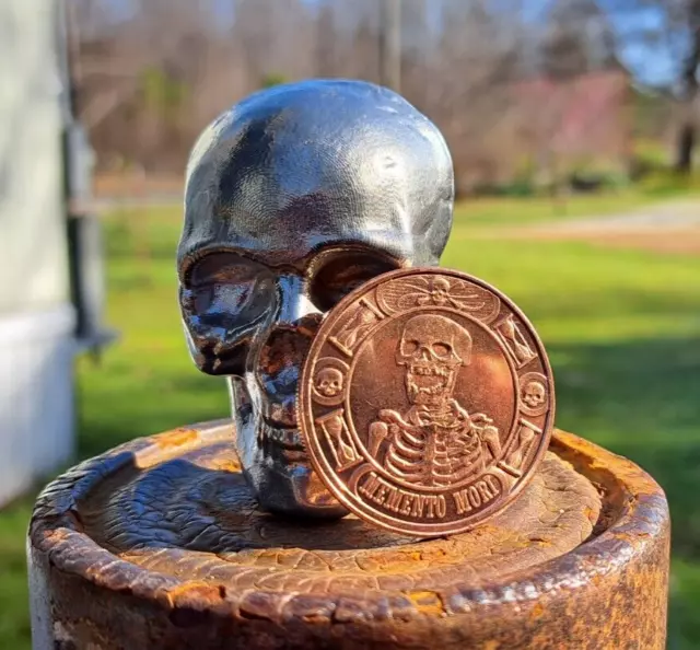 13 oz. Hand Poured .999 Pewter Art Bullion 3D Skull + 1 oz. Round Fast Shipping