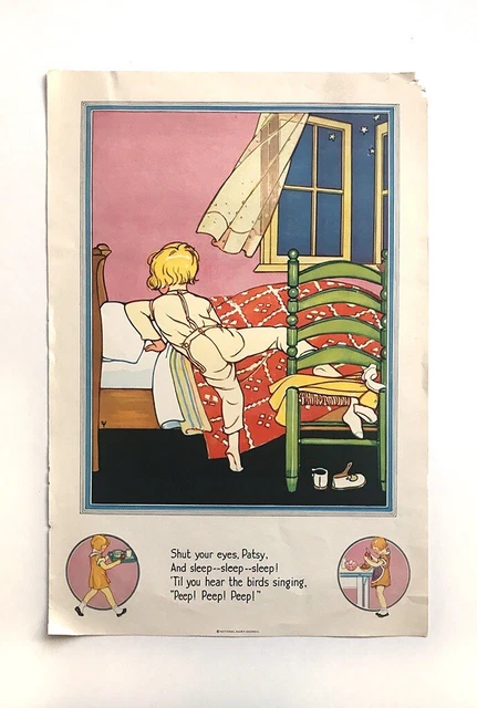NATIONAL DAIRY COUNCIL Milk 1930 GIRL GOING TO BED Nursery Rhyme POSTER