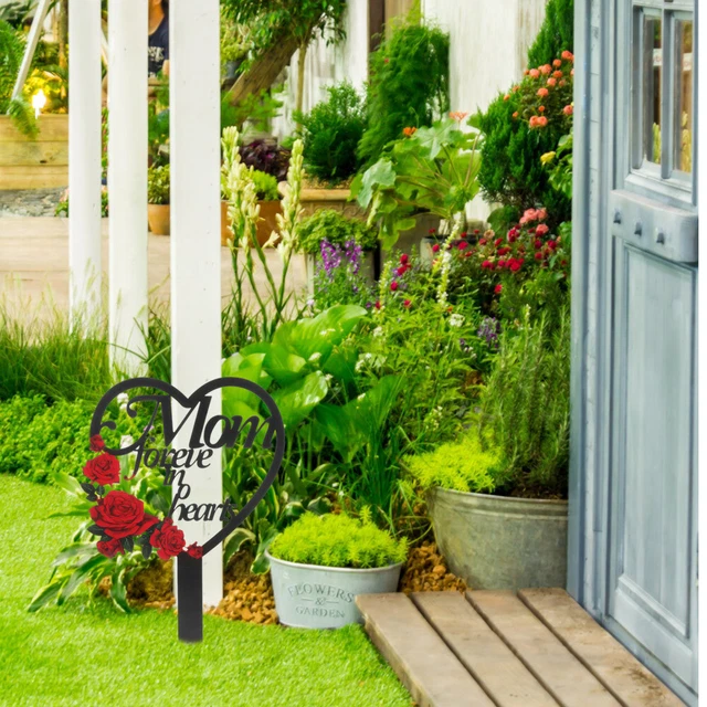 Garden Grave Decorations Metal Cemetery Plaque Stake Cross Mother