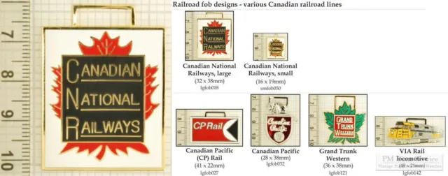 Canadian railroad decorative fobs, various designs & keychain options