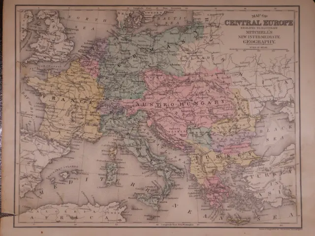 1890 Map ~ CENTRAL EUROPE - AUSTRO-HUNGARY EMPIRE - ITALY - GREECE (9x12)-#1647