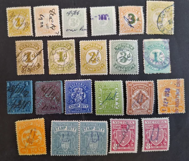 1884-1960 Victoria Australia lot 22X Stamp Duty stamps used Different values