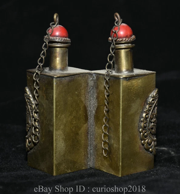 3.4 " Rare China Copper Dynasty Dragon Phoenix Pattern snuff bottle snuff box