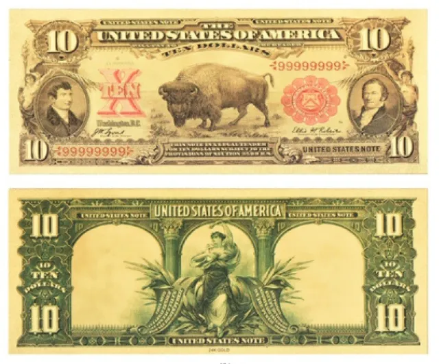 Usa Banknote P-185 $10 Ten Us Dollars 1901 Bison Gold Foil New Mint