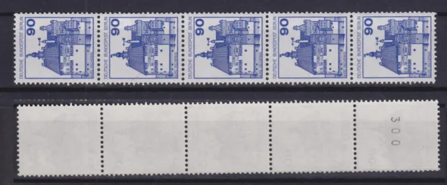 Berlin 588 RM 5er Streifen mit gerader Nummer Burgen+Schlösser 90 Pf postfrisch