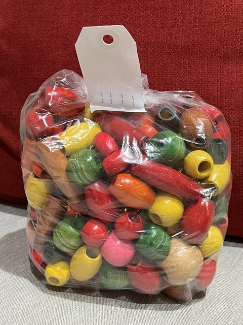 Vtg Large 1  1/4"-2" Wood Bead 1.4 lb Lot Macrame Craft Lot Assort Colors Shapes