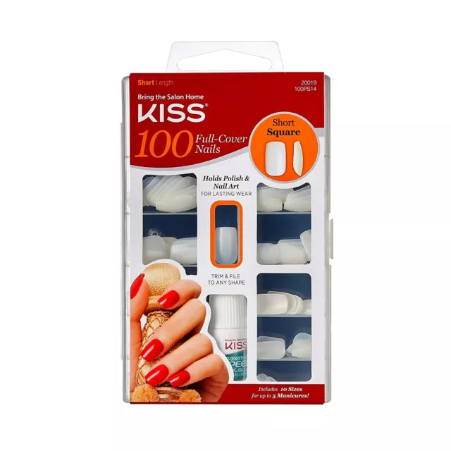 KISS 100 Natural Full Cover Nails Short Square (Short Length)