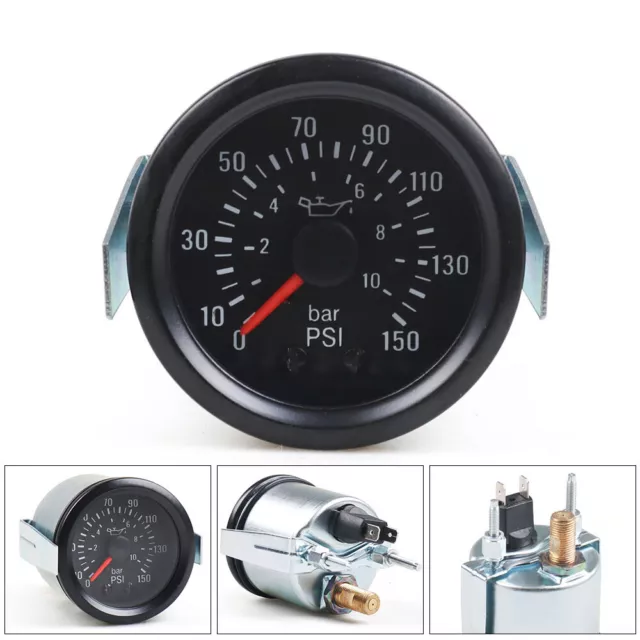 2'' 52mm Mechanical Pointer Oil Pressure Gauge 0-10Bar/0-150Psi + Sensor 1/8NPT