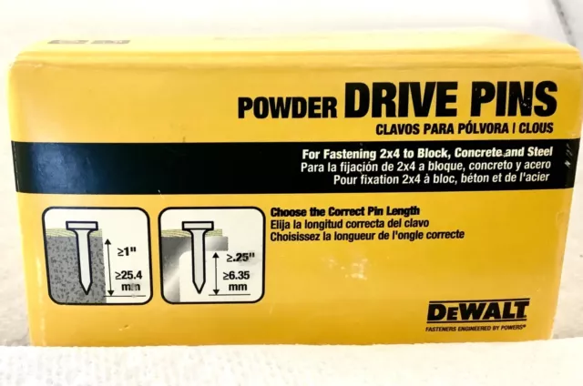 NEW DeWalt Galvanized Powder Drive Pins 2-1/2” Box of 100 2