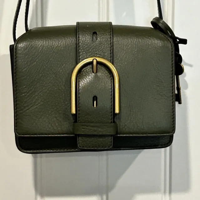 Fossil Wiley Convertible Crossbody Handbag Purse Bag Green Leather Flap Closure