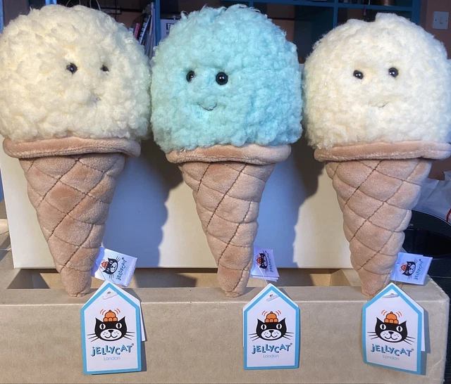 JELLYCAT 2 x Vanilla Irresistible Ice Cream & 1 x Mint Ice Cream