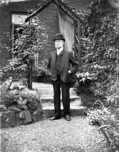 Glass Plate Negative c. 1900 - Portrait of Man in Garden - UK