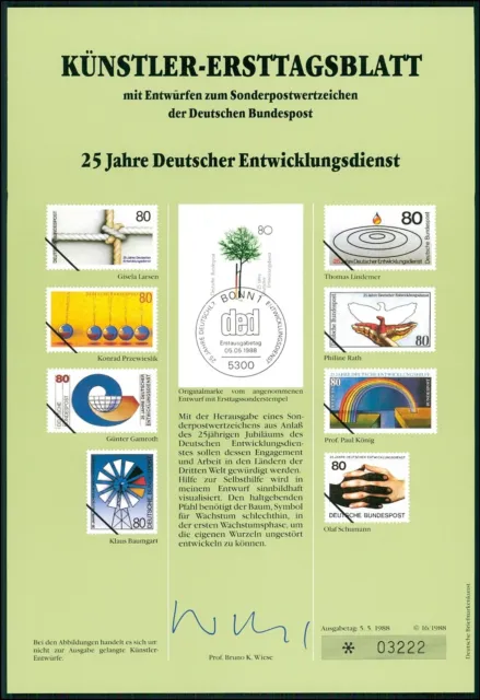Brd Künstler-Etb 1988/16 Entwicklungsdienst Künstler-Ersttagsblatt Ltd. Edition