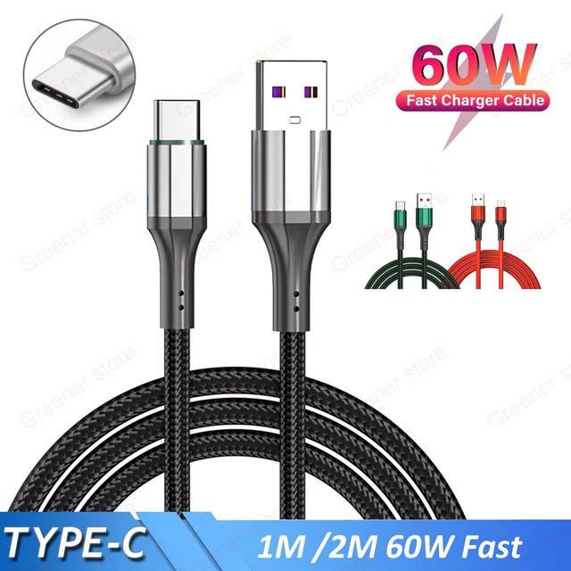 Chargeur USB-C 60W 1m/2m Nylon – Adaptateur Secteur Inclus, Pour IPhone 16/15/iPad