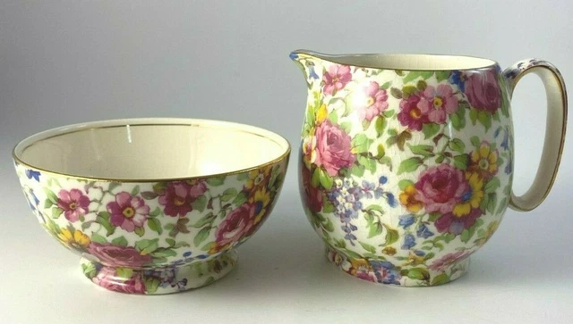 Vintage Royal Winton Summertime Chintz Creamer and Open Sugar Bowl