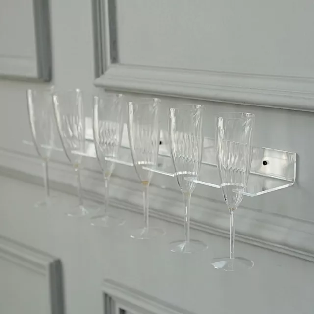 2 Clear 21" Wall Mounted Acrylic Wine Glass Rack Champagne Flute SHELVES Party