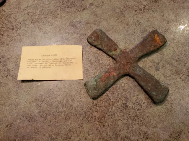 Antique Ancient Tribal KATANGA CROSS Bronze Metal Money Currency RARE