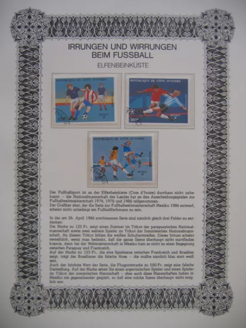 Irrtümer auf Briefmarken / Elfenbeinküste 1986 Mi 914/5/7 : Fussball - WM 1986