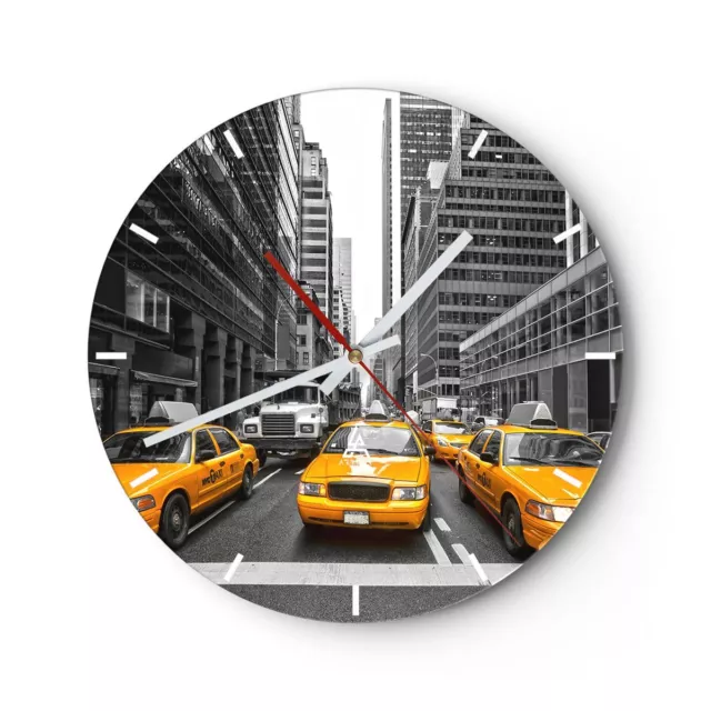 Horloge murale en verre 30x30cm Silencieuse Taxi ville rue transport Wall Clock