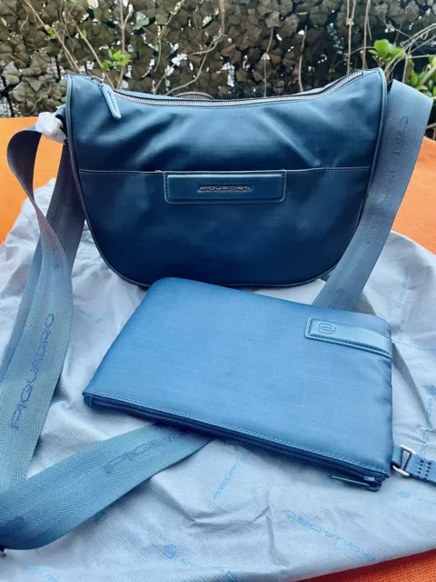 Piquadro Borsa a Traccola e Custodia Messenger Handbag Leather Pelle Blue