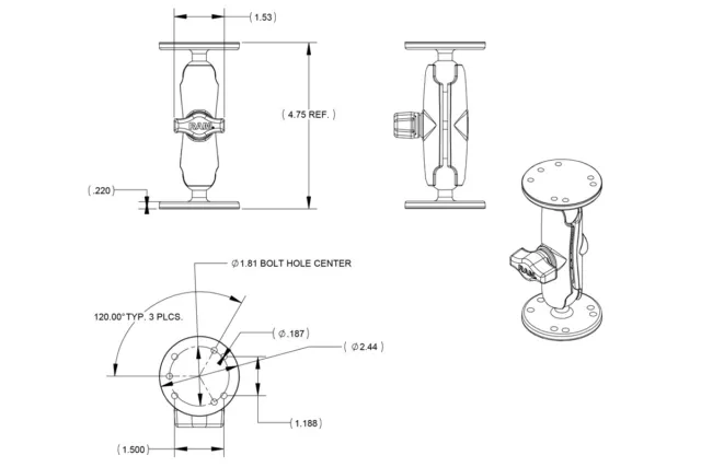 RAM Drill-Down / Plat Surface Support pour Tablette Supports, Avec Standard Bras 2