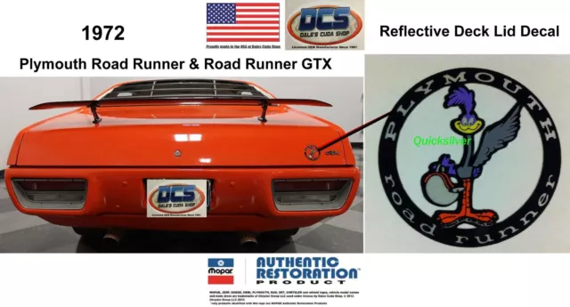 1972 Plymouth Road Runner GTX Reflective Deck Lid Decal 3570028 New MoPar