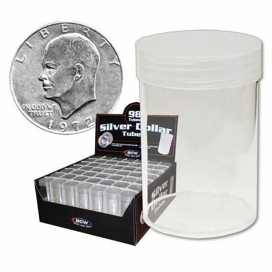 (Pack of 3) BCW Clear Round Coin Tubes SILVER DOLLAR SIZE Heavy Duty Screw Top