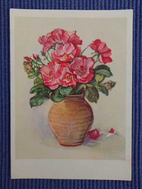 Ancienne Carte Postale Ak Roses Rosaceae Fleurs Plantes Bouquet
