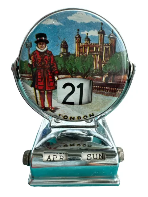 Antique Daysun London Perpetual Flip Desk Calendar Souvenir Chrome Metal